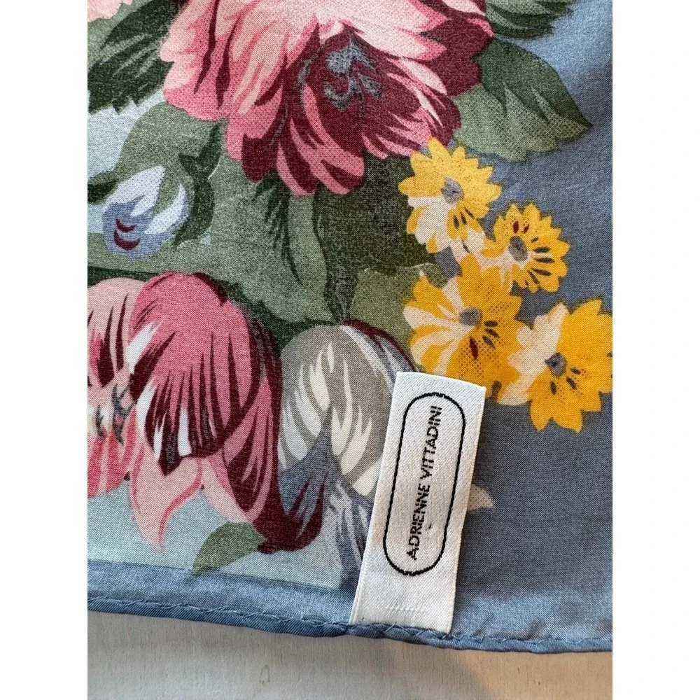 Adrienne Vittadini Vintage Floral Striped Silk Scarf Green Burgundy Blue 56 Inch